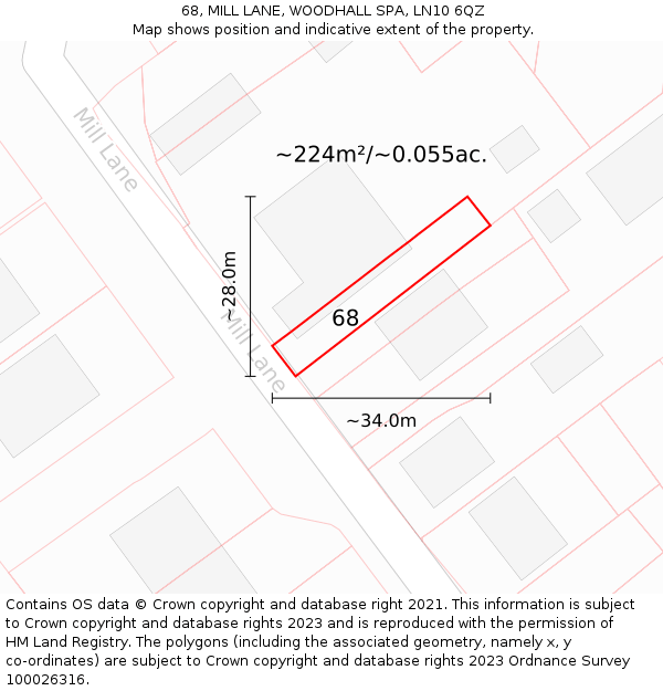 68, MILL LANE, WOODHALL SPA, LN10 6QZ: Plot and title map