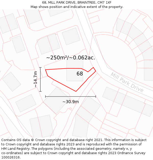 68, MILL PARK DRIVE, BRAINTREE, CM7 1XF: Plot and title map
