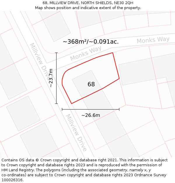 68, MILLVIEW DRIVE, NORTH SHIELDS, NE30 2QH: Plot and title map