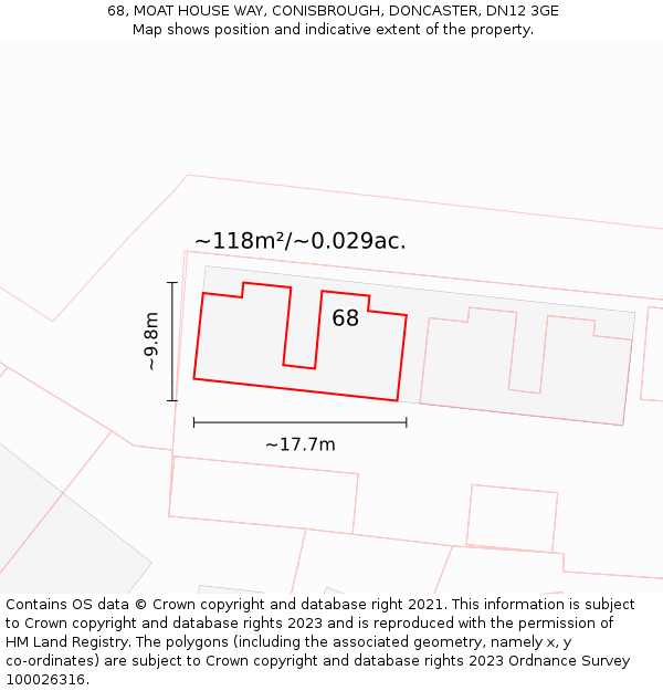 68, MOAT HOUSE WAY, CONISBROUGH, DONCASTER, DN12 3GE: Plot and title map