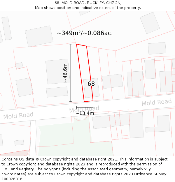 68, MOLD ROAD, BUCKLEY, CH7 2NJ: Plot and title map