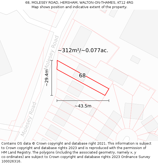 68, MOLESEY ROAD, HERSHAM, WALTON-ON-THAMES, KT12 4RG: Plot and title map