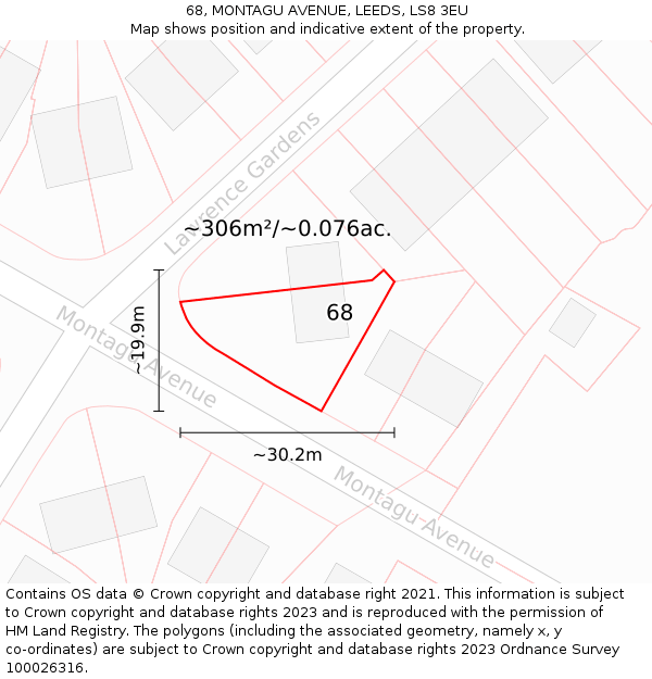 68, MONTAGU AVENUE, LEEDS, LS8 3EU: Plot and title map
