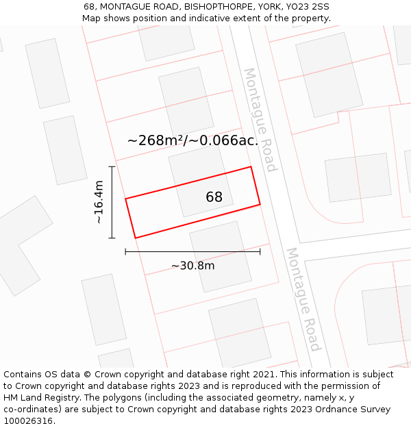 68, MONTAGUE ROAD, BISHOPTHORPE, YORK, YO23 2SS: Plot and title map