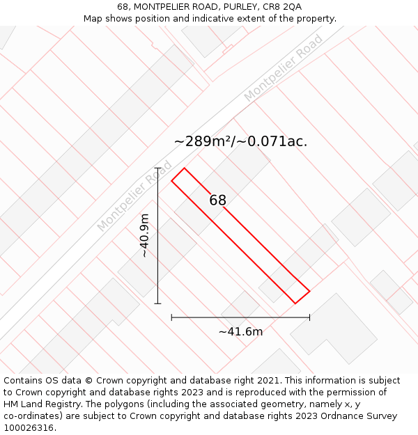 68, MONTPELIER ROAD, PURLEY, CR8 2QA: Plot and title map