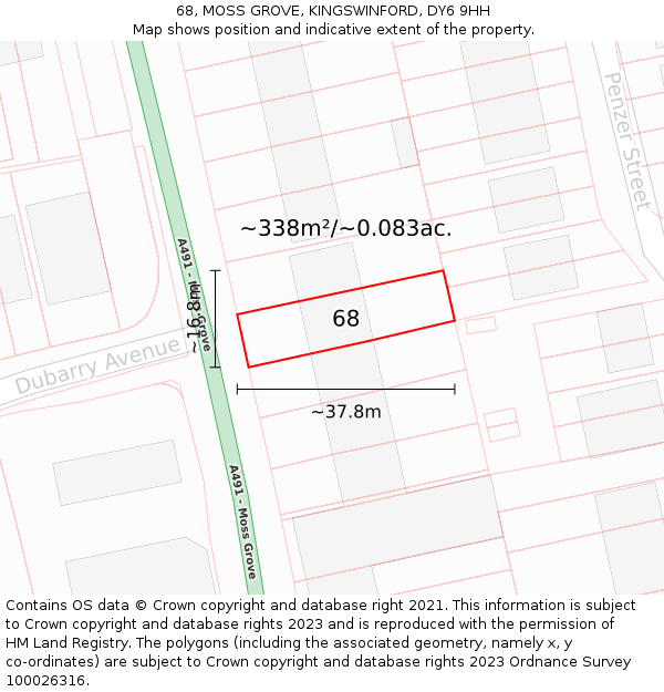 68, MOSS GROVE, KINGSWINFORD, DY6 9HH: Plot and title map