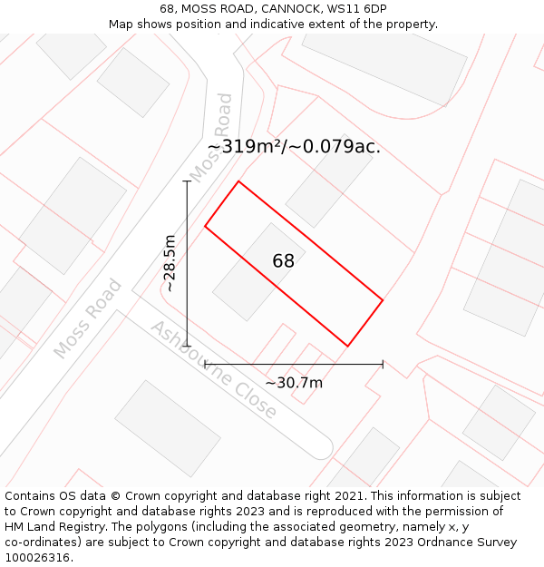 68, MOSS ROAD, CANNOCK, WS11 6DP: Plot and title map