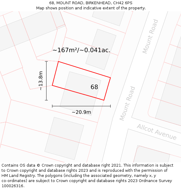 68, MOUNT ROAD, BIRKENHEAD, CH42 6PS: Plot and title map