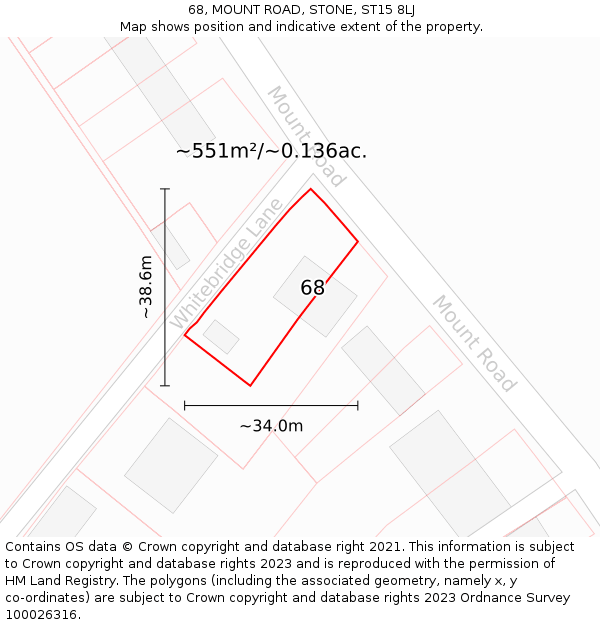 68, MOUNT ROAD, STONE, ST15 8LJ: Plot and title map