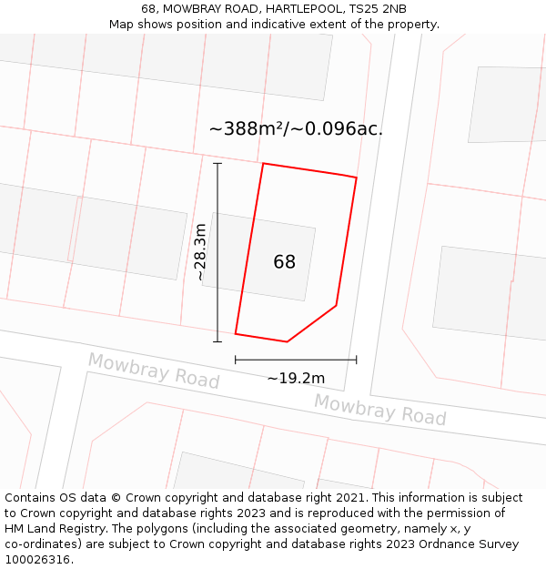 68, MOWBRAY ROAD, HARTLEPOOL, TS25 2NB: Plot and title map