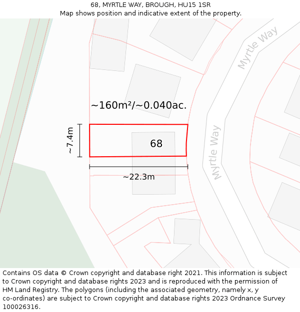 68, MYRTLE WAY, BROUGH, HU15 1SR: Plot and title map
