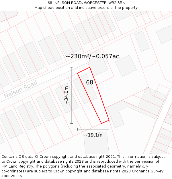 68, NELSON ROAD, WORCESTER, WR2 5BN: Plot and title map