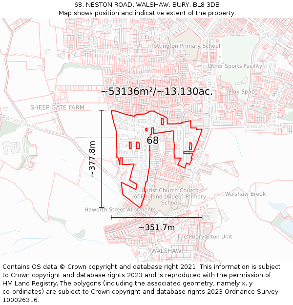 68, NESTON ROAD, WALSHAW, BURY, BL8 3DB: Plot and title map