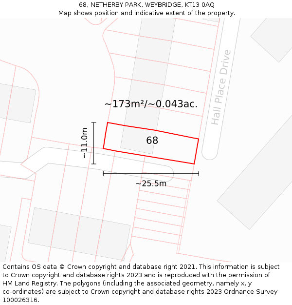 68, NETHERBY PARK, WEYBRIDGE, KT13 0AQ: Plot and title map