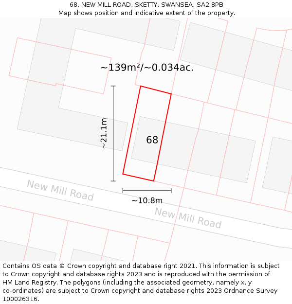68, NEW MILL ROAD, SKETTY, SWANSEA, SA2 8PB: Plot and title map