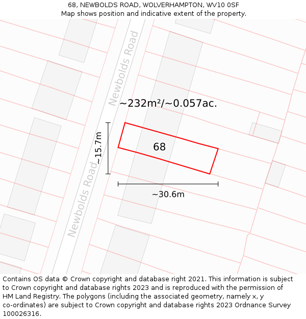 68, NEWBOLDS ROAD, WOLVERHAMPTON, WV10 0SF: Plot and title map
