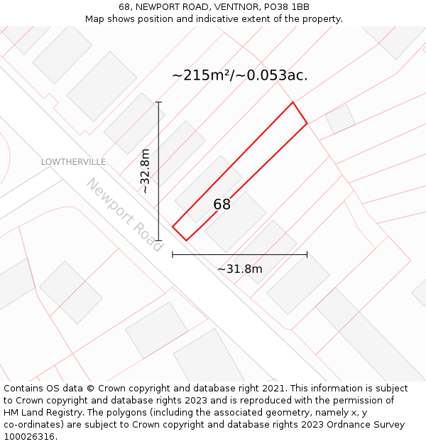 68, NEWPORT ROAD, VENTNOR, PO38 1BB: Plot and title map