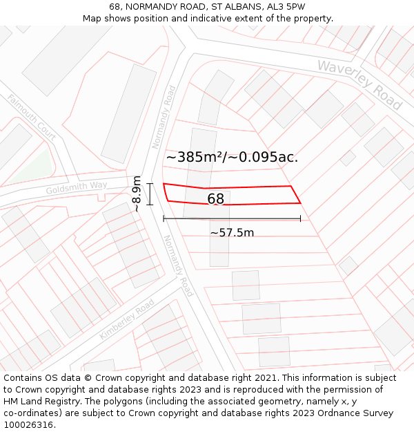 68, NORMANDY ROAD, ST ALBANS, AL3 5PW: Plot and title map