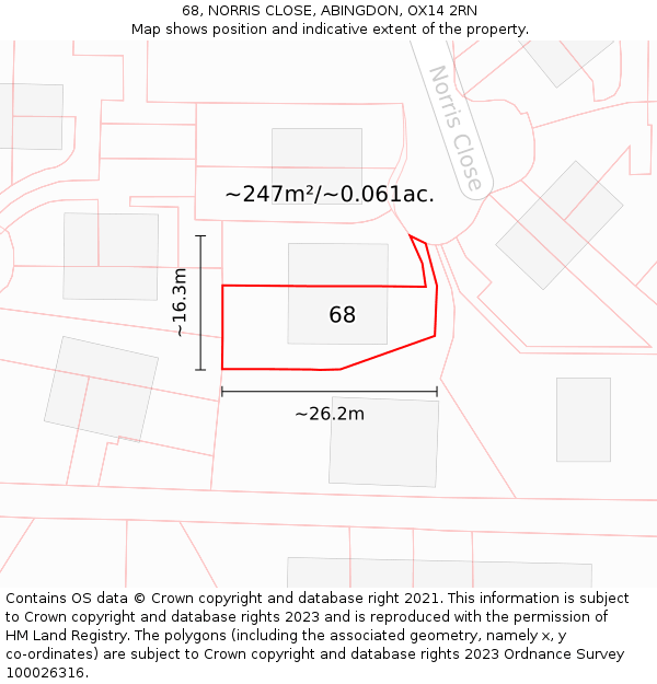 68, NORRIS CLOSE, ABINGDON, OX14 2RN: Plot and title map