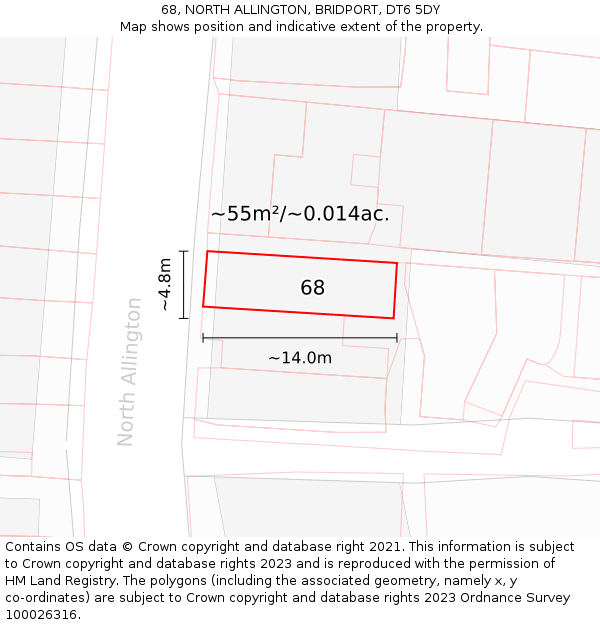 68, NORTH ALLINGTON, BRIDPORT, DT6 5DY: Plot and title map