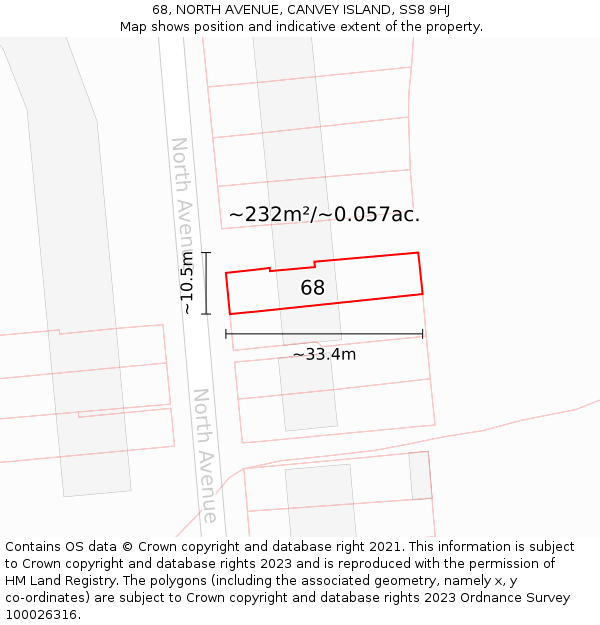 68, NORTH AVENUE, CANVEY ISLAND, SS8 9HJ: Plot and title map