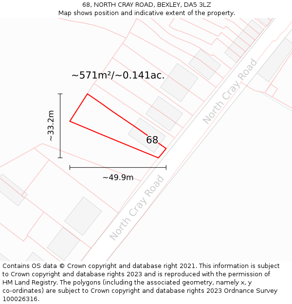 68, NORTH CRAY ROAD, BEXLEY, DA5 3LZ: Plot and title map