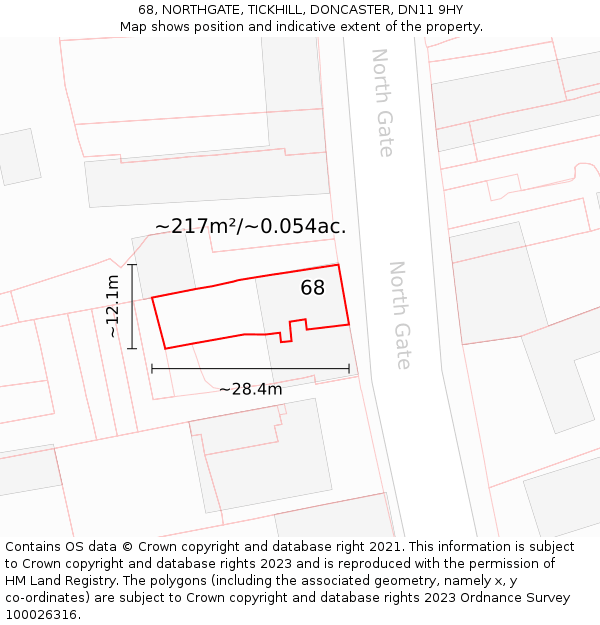 68, NORTHGATE, TICKHILL, DONCASTER, DN11 9HY: Plot and title map