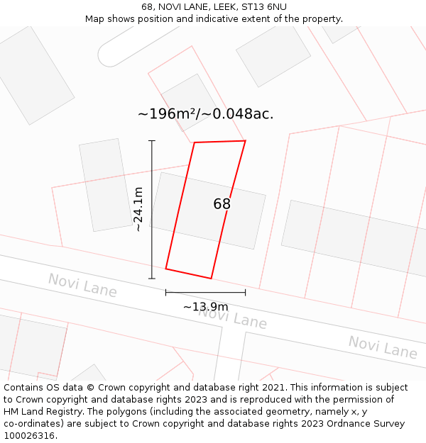 68, NOVI LANE, LEEK, ST13 6NU: Plot and title map