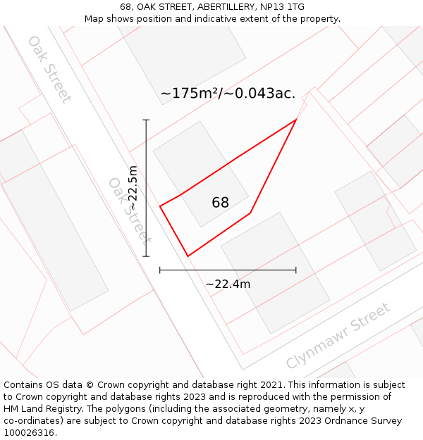 68, OAK STREET, ABERTILLERY, NP13 1TG: Plot and title map