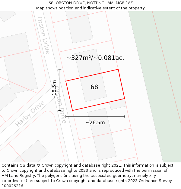 68, ORSTON DRIVE, NOTTINGHAM, NG8 1AS: Plot and title map