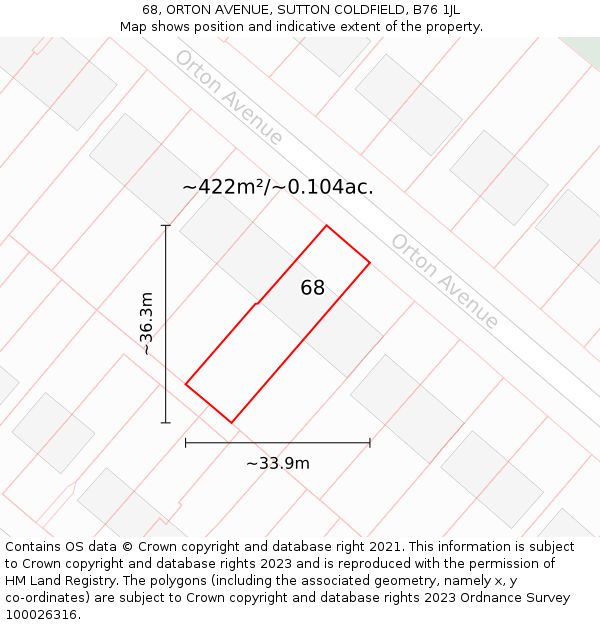 68, ORTON AVENUE, SUTTON COLDFIELD, B76 1JL: Plot and title map