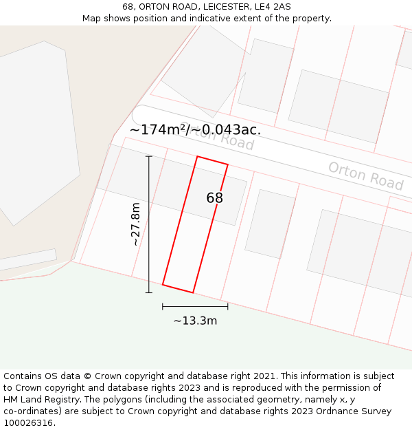 68, ORTON ROAD, LEICESTER, LE4 2AS: Plot and title map