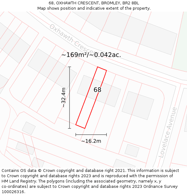 68, OXHAWTH CRESCENT, BROMLEY, BR2 8BL: Plot and title map