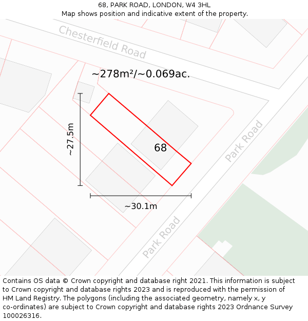 68, PARK ROAD, LONDON, W4 3HL: Plot and title map