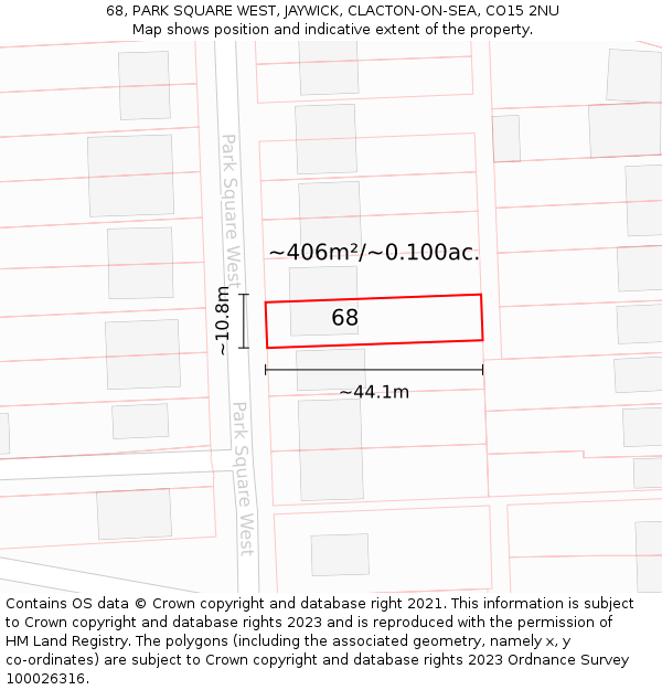 68, PARK SQUARE WEST, JAYWICK, CLACTON-ON-SEA, CO15 2NU: Plot and title map