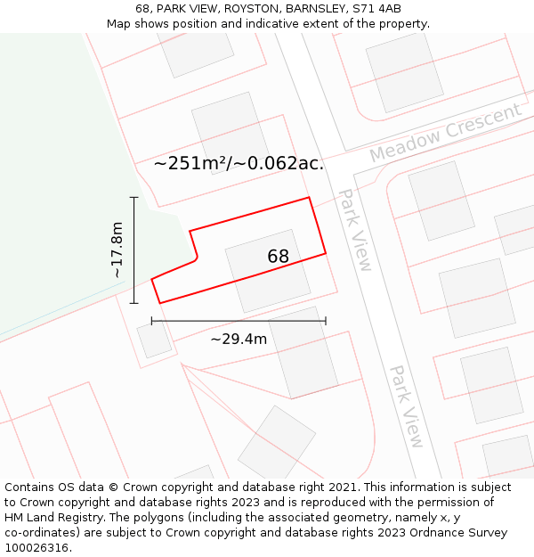 68, PARK VIEW, ROYSTON, BARNSLEY, S71 4AB: Plot and title map