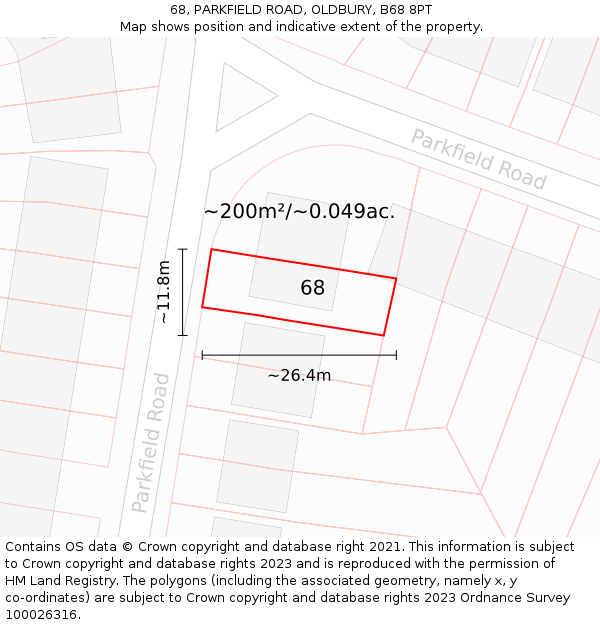 68, PARKFIELD ROAD, OLDBURY, B68 8PT: Plot and title map