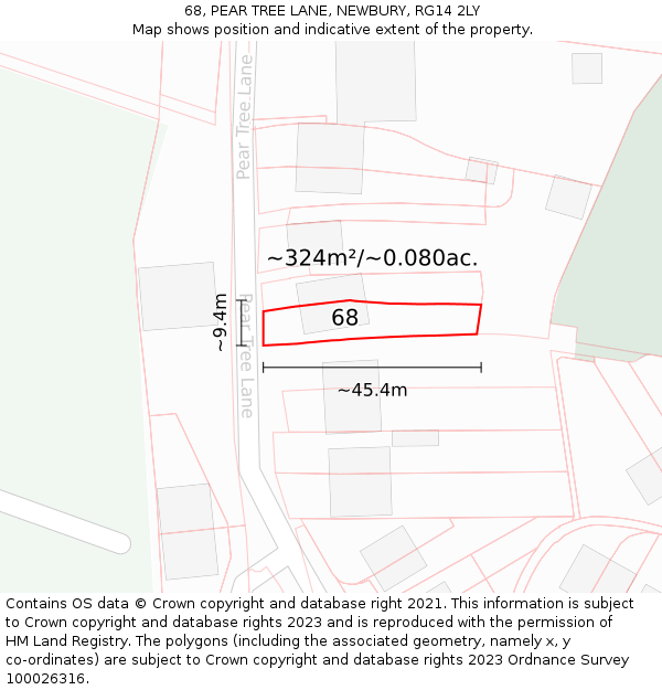 68, PEAR TREE LANE, NEWBURY, RG14 2LY: Plot and title map