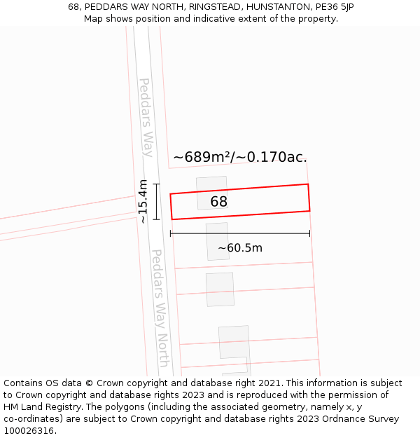 68, PEDDARS WAY NORTH, RINGSTEAD, HUNSTANTON, PE36 5JP: Plot and title map