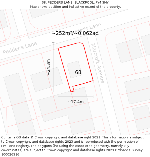 68, PEDDERS LANE, BLACKPOOL, FY4 3HY: Plot and title map