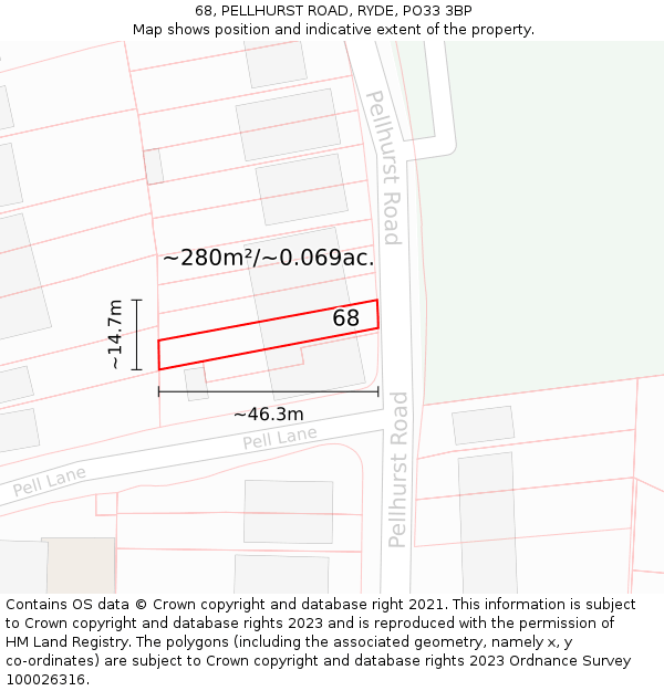68, PELLHURST ROAD, RYDE, PO33 3BP: Plot and title map