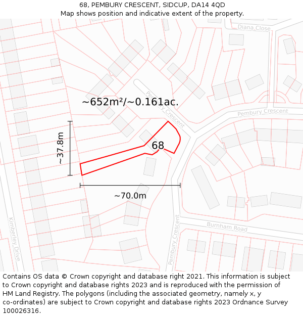 68, PEMBURY CRESCENT, SIDCUP, DA14 4QD: Plot and title map
