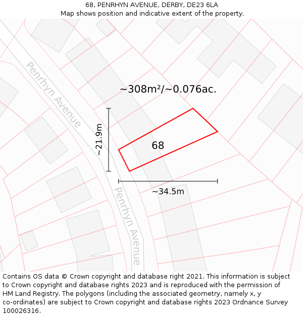 68, PENRHYN AVENUE, DERBY, DE23 6LA: Plot and title map