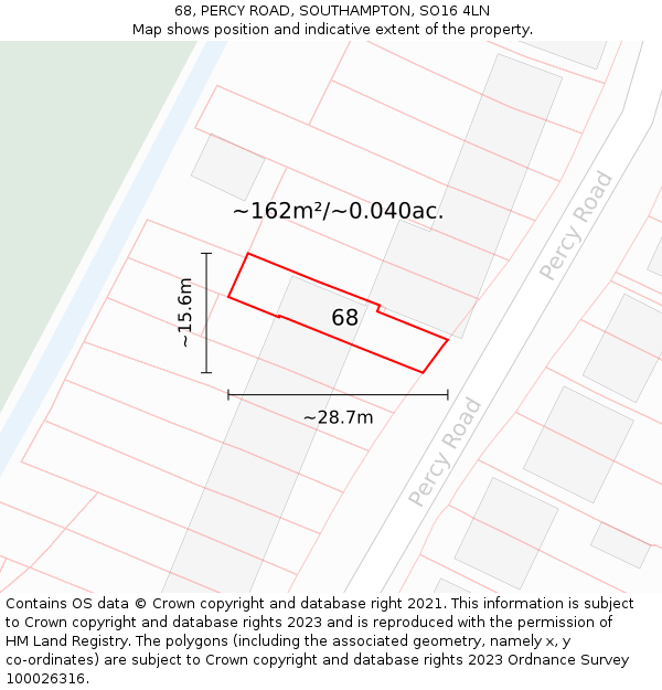 68, PERCY ROAD, SOUTHAMPTON, SO16 4LN: Plot and title map