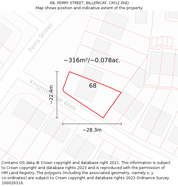 68, PERRY STREET, BILLERICAY, CM12 0ND: Plot and title map