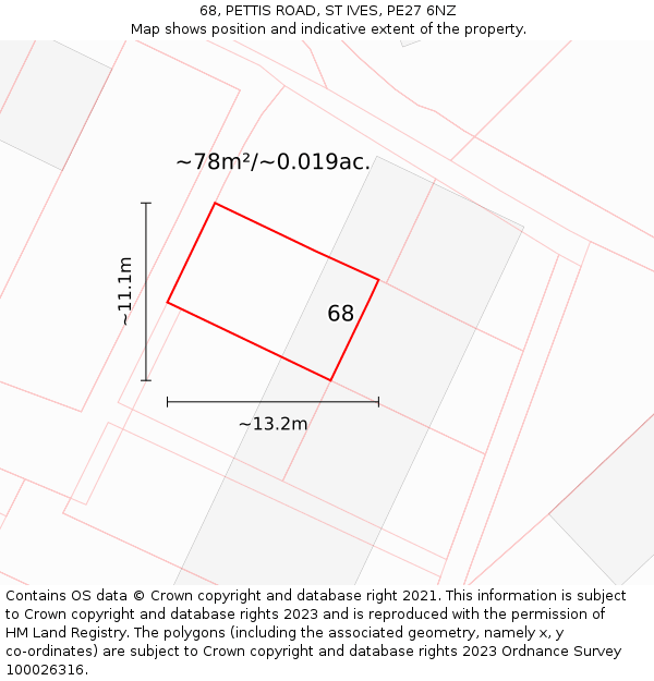 68, PETTIS ROAD, ST IVES, PE27 6NZ: Plot and title map