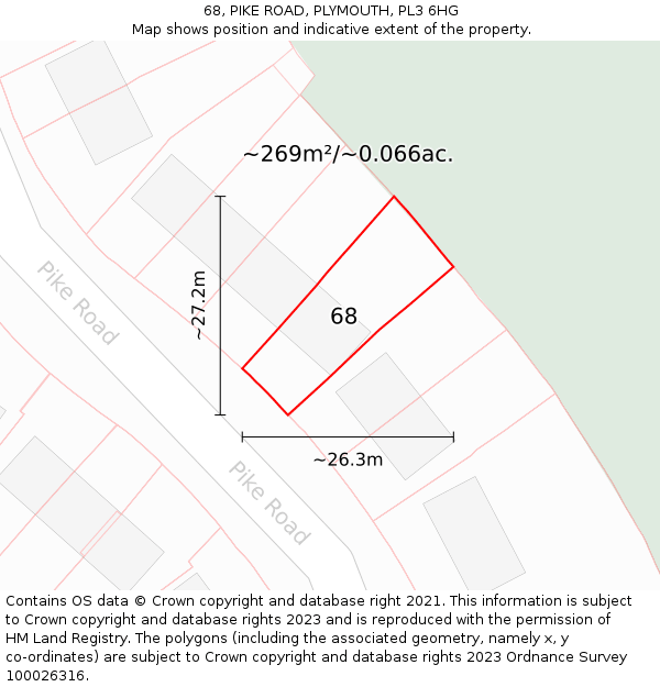 68, PIKE ROAD, PLYMOUTH, PL3 6HG: Plot and title map