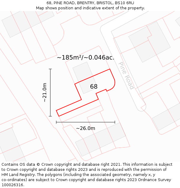 68, PINE ROAD, BRENTRY, BRISTOL, BS10 6RU: Plot and title map