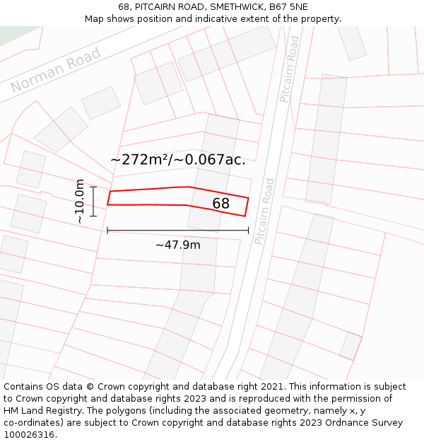 68, PITCAIRN ROAD, SMETHWICK, B67 5NE: Plot and title map