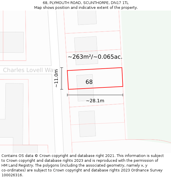 68, PLYMOUTH ROAD, SCUNTHORPE, DN17 1TL: Plot and title map